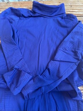 Ribbed Turtleneck Long Sleeve Top - Cobalt Blue